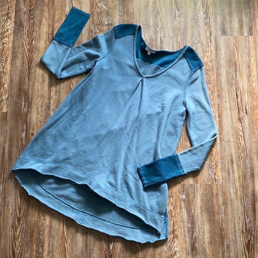 Umgee Blue Long Sleeve Sweatshirt High Low Hem Dress